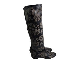 Black Floral Knee High Boots Size 36